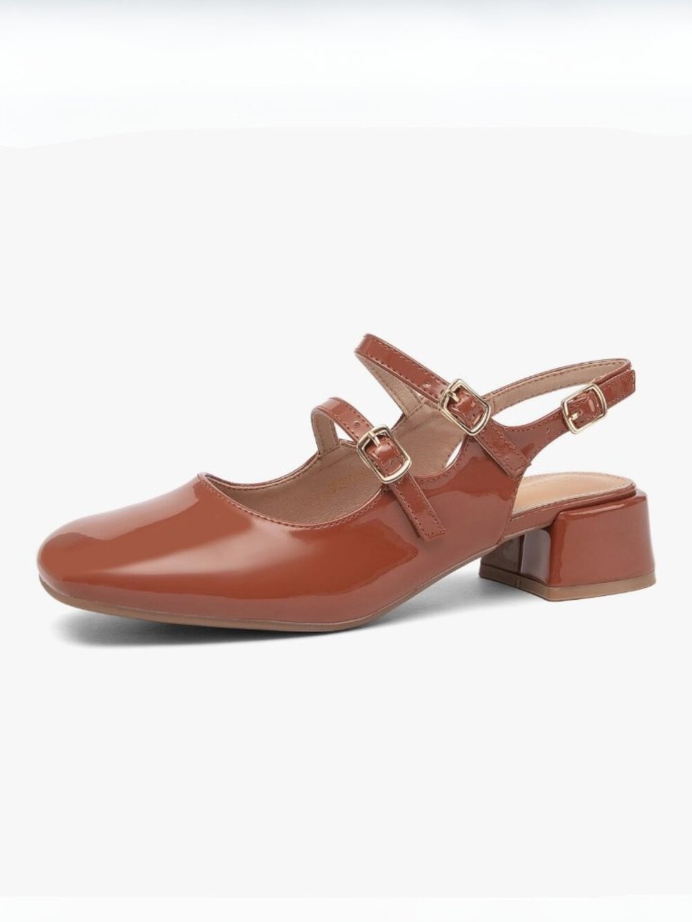 Newbella Brown Patent Mary Jane Slingback | Double Strap | Square Toe | 8.5 NIB